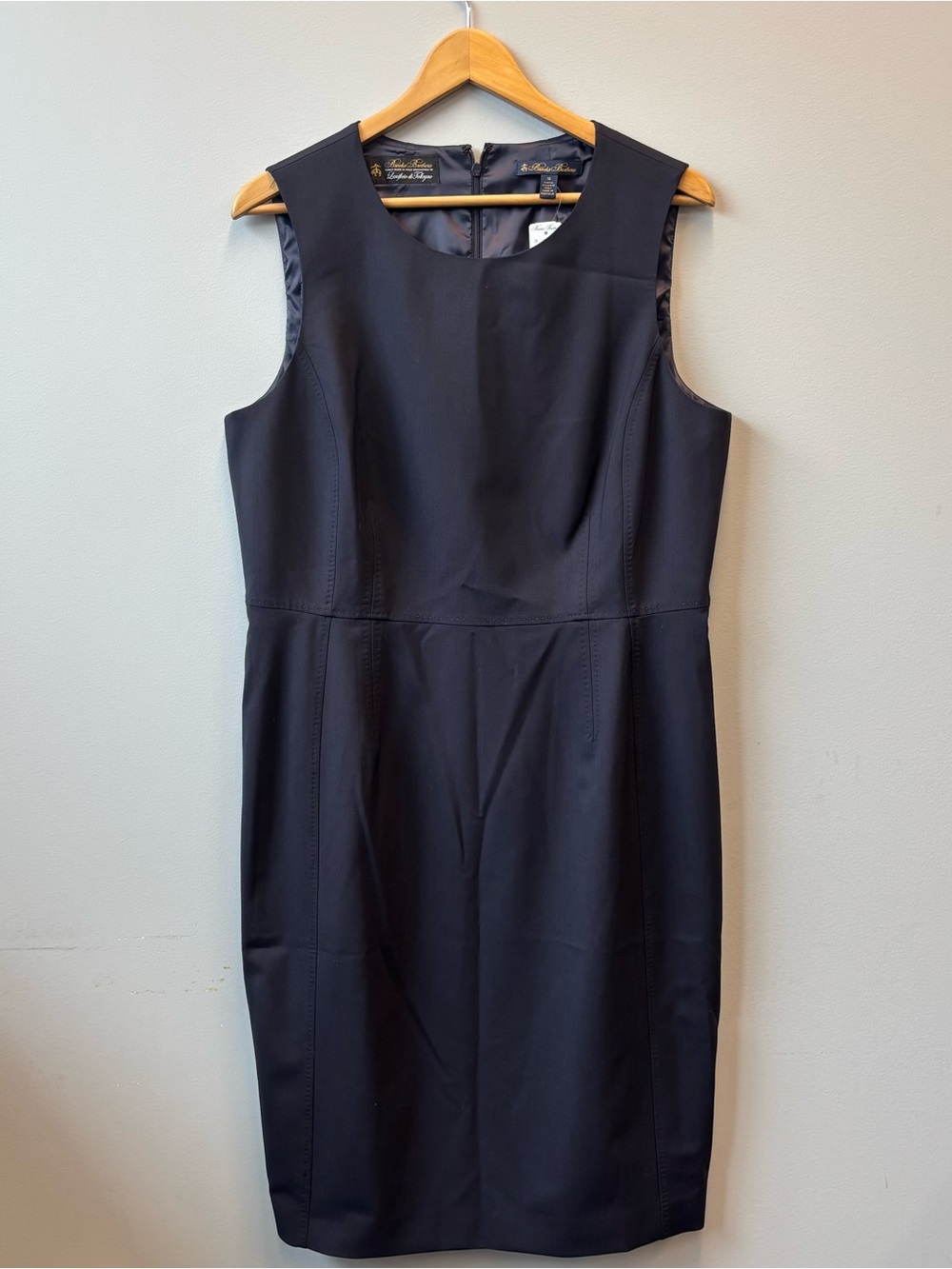 NWT Brooks Brothers 16 Sleeveless Sheath Dress Wool Stretch Navy Blue